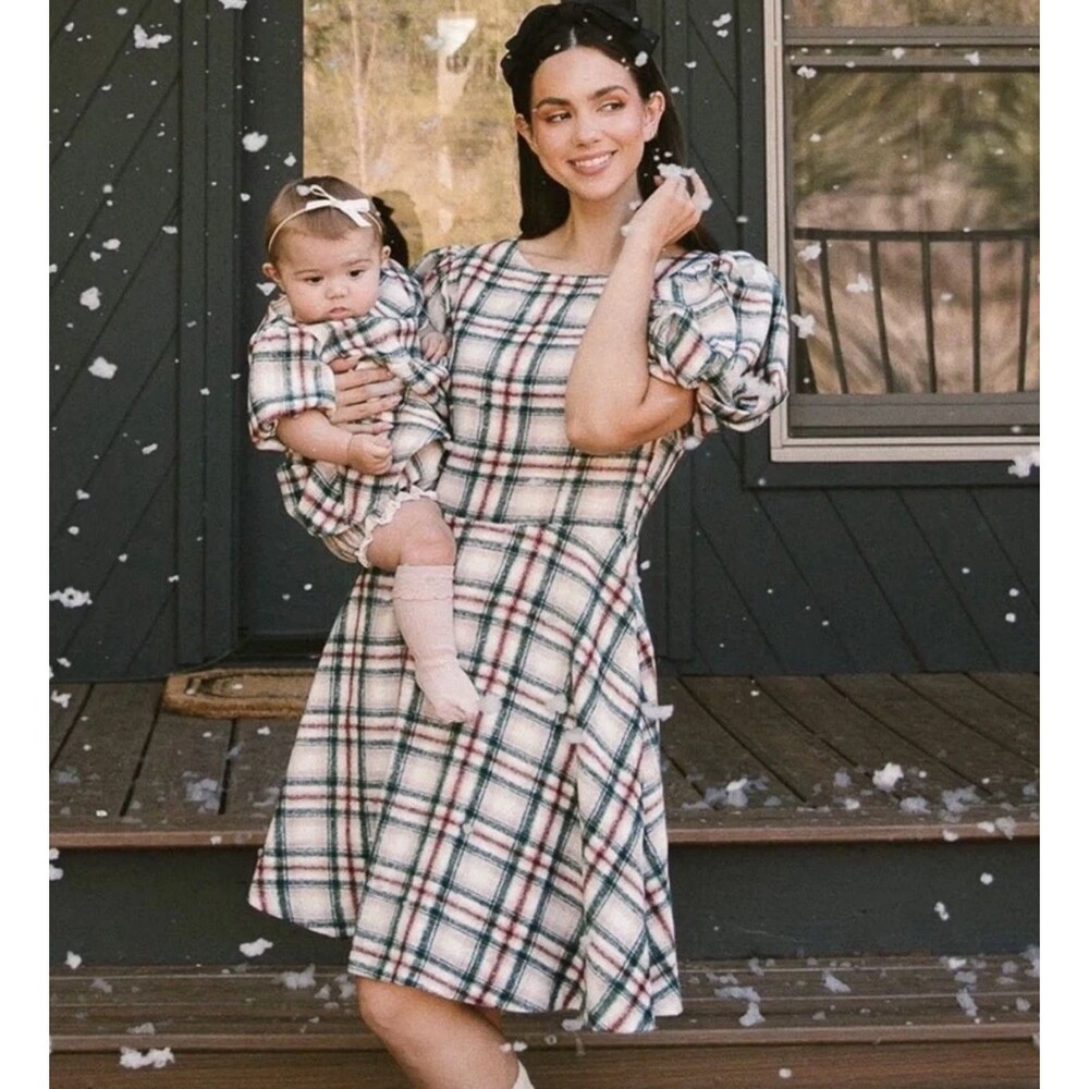 Ivy City Co Molly Tartan Plaid Fit & Flare Dress Size XL Puff Sleeve Festive